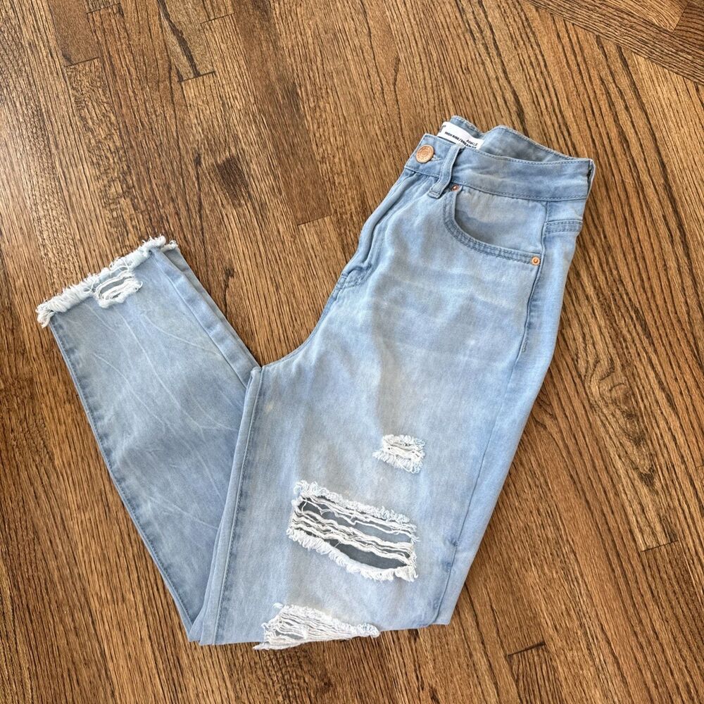 Junior Women's YMI Ankle High Rise Dream Fit Distressed Blue Jeans Size 9